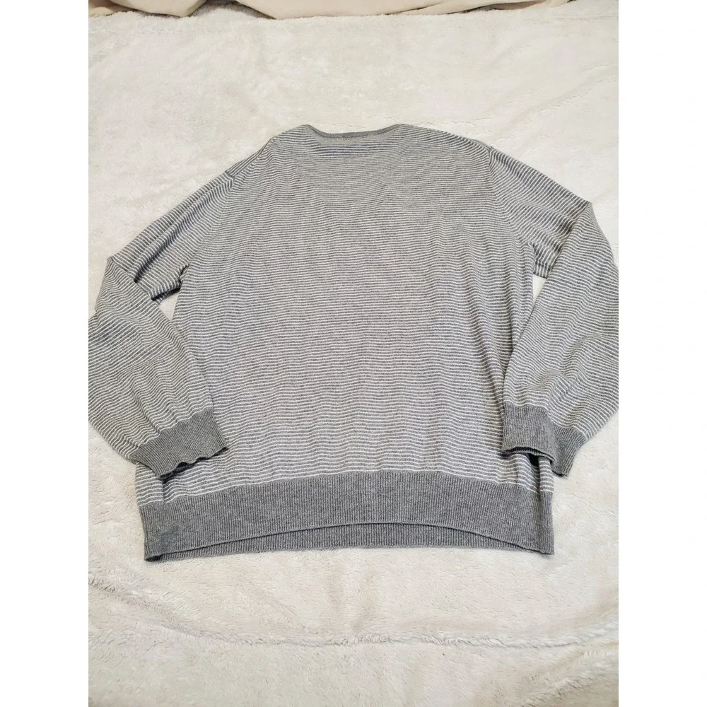 J. Crew Gray White Striped Cashmere Cotton Knit Sweater Men Large Casual Classic